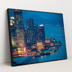 Stunning Night View of Hong Kong from the Mountains by Anonymous - Black Frame Stretchiez