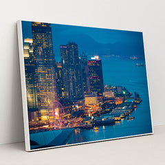Stunning Night View of Hong Kong from the Mountains by Anonymous - White Frame Stretchiez