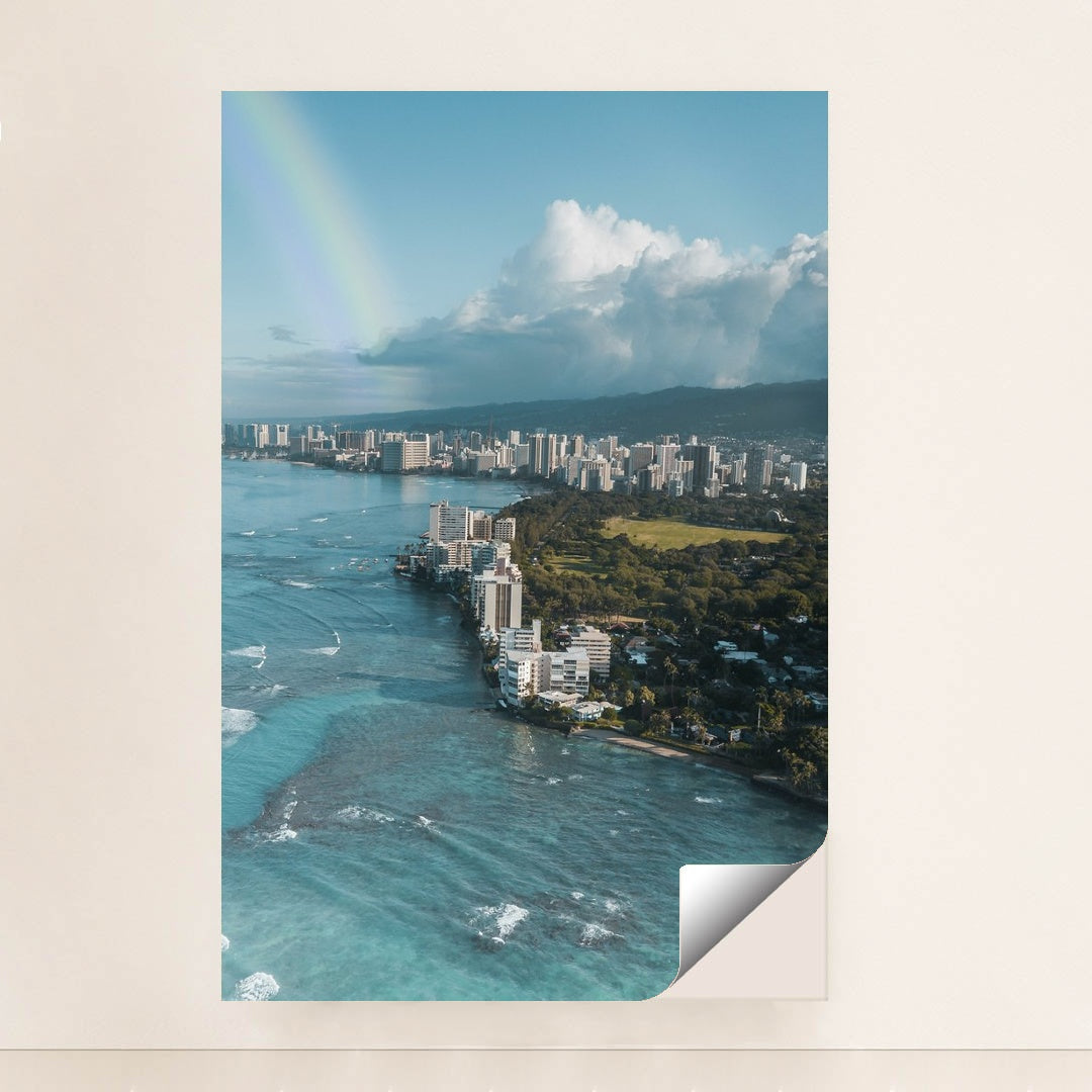 Aerial View of Honolulu with Rainbow by Jess Loiterton - Peeliez