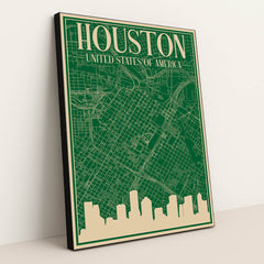 Houston Urban Blueprint Map by Anonymous - Black Frame Stretchiez