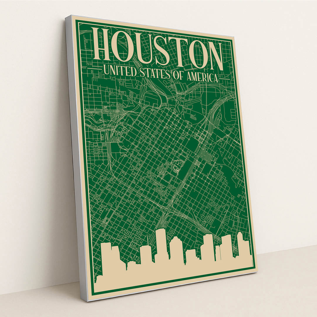 Houston Urban Blueprint Map by Anonymous - Silver Frame Stretchiez