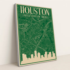 Houston Urban Blueprint Map by Anonymous - Silver Frame Stretchiez
