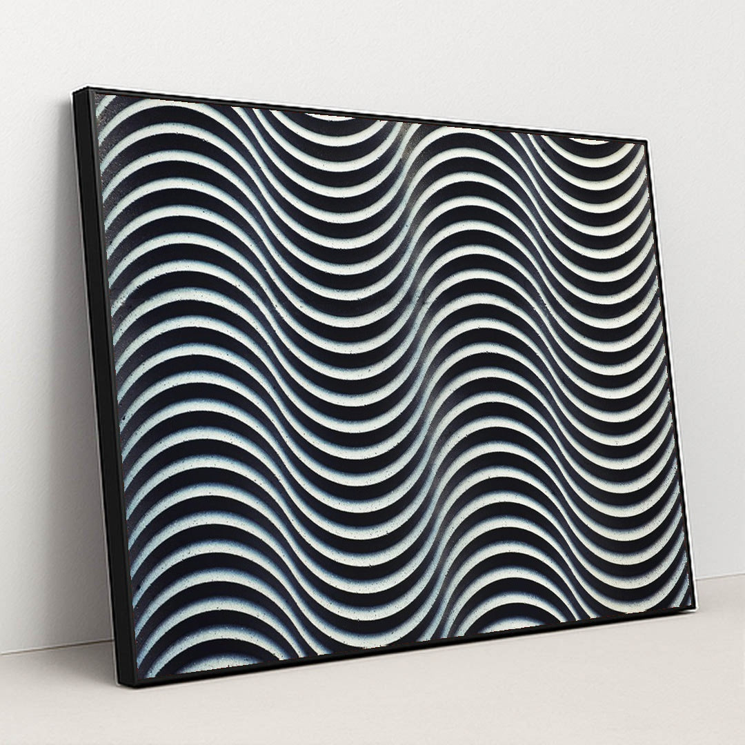 Hypnotic Black and White Wave Motif by Tim Mossholder - Black Frame Stretchiez