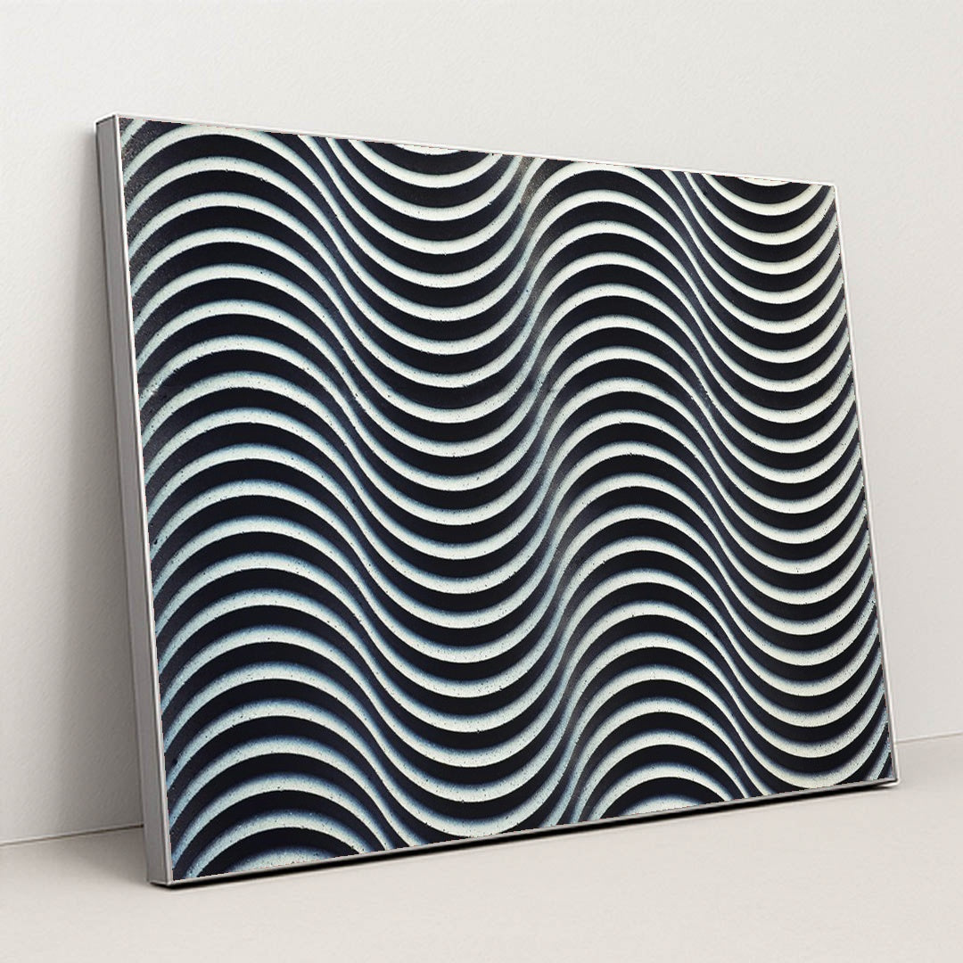 Hypnotic Black and White Wave Motif by Tim Mossholder - Silver Frame Stretchiez