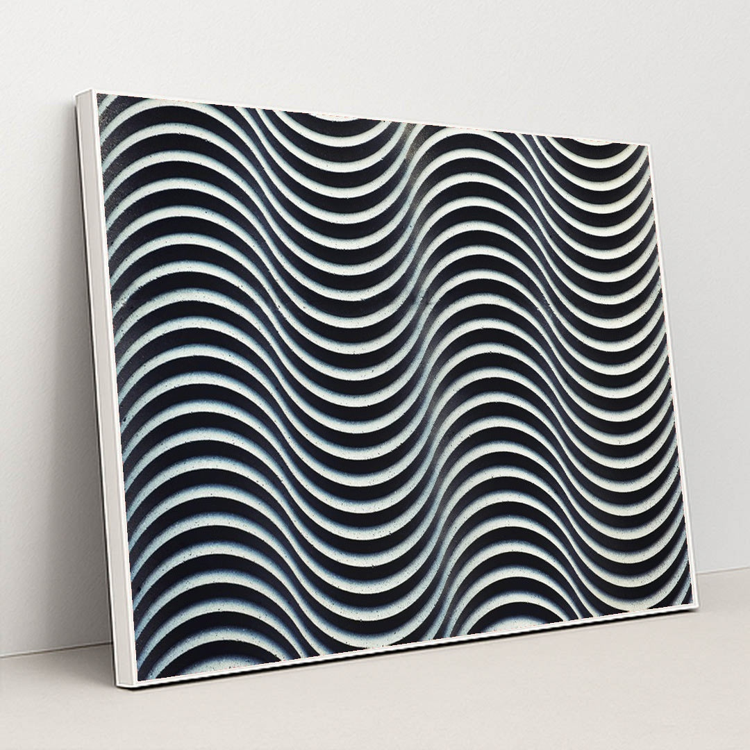 Hypnotic Black and White Wave Motif by Tim Mossholder - White Frame Stretchiez