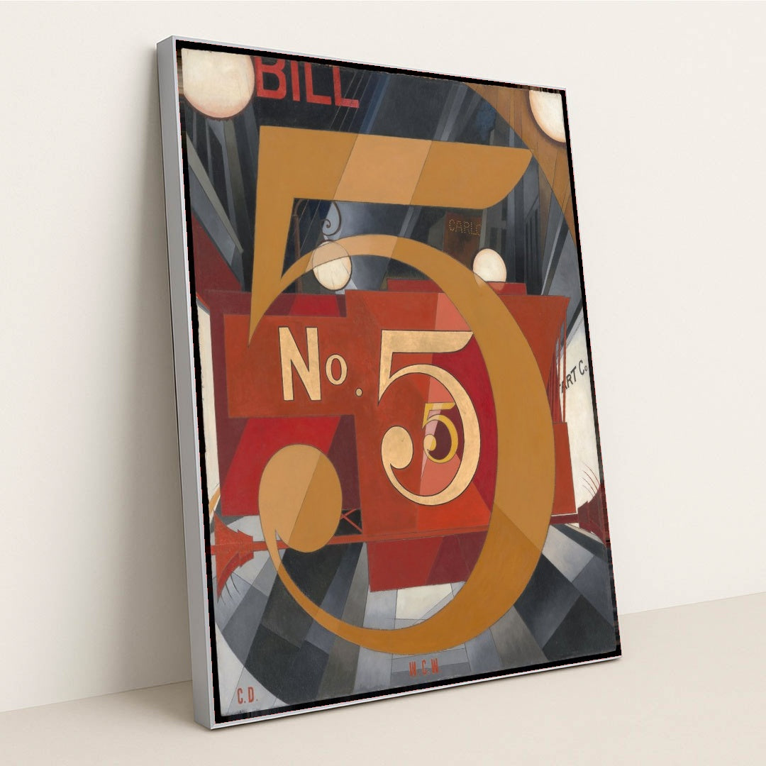 I Saw the Figure 5 in Gold (1928) by Charles Demuth - Silver Frame Stretchiez