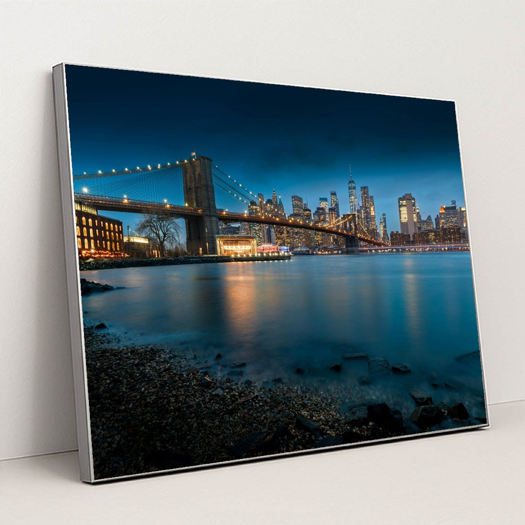 Iconic Brooklyn Bridge by Fabien Bellanger - Silver Frame Stretchiez