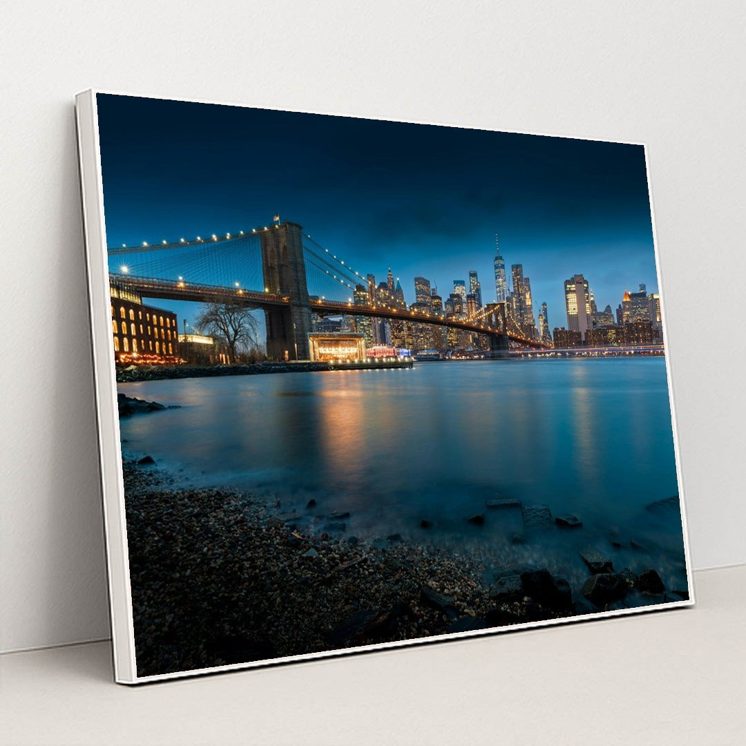 Iconic Brooklyn Bridge by Fabien Bellanger - White Frame Stretchiez