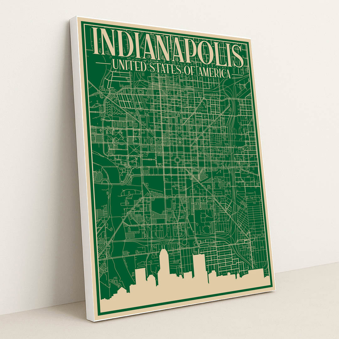 Blueprint of Indianapolis by Anonymous - White Frame Stretchiez
