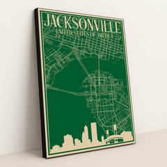 Blueprint of Jacksonville's Urban Landscape by Anonymous - Black Frame Stretchiez