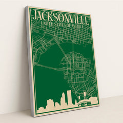 Blueprint of Jacksonville's Urban Landscape by Anonymous - Silver Frame Stretchiez