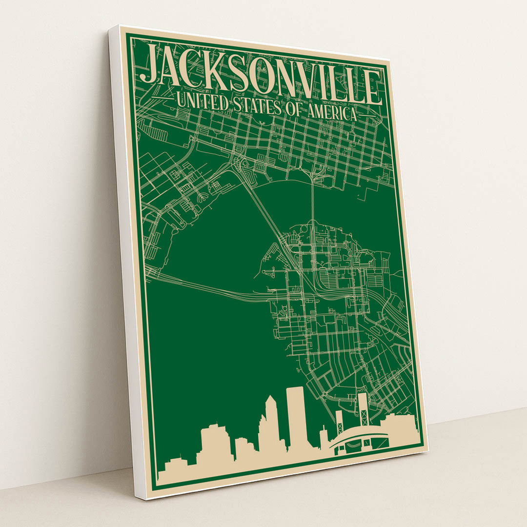 Blueprint of Jacksonville's Urban Landscape by Anonymous - White Frame Stretchiez