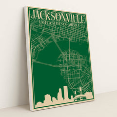Blueprint of Jacksonville's Urban Landscape by Anonymous - White Frame Stretchiez