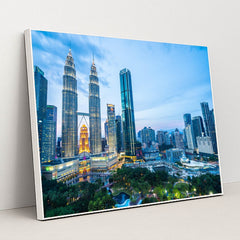 Stunning Kuala Lumpur Skyline: Nighttime Urban Architecture by Anonymous - White Frame Stretchiez