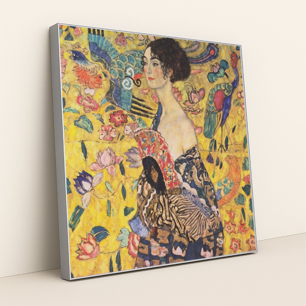 Lady with a Fan by Gustav Klimt - Silver Frame Stretchiez