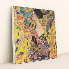 Lady with a Fan by Gustav Klimt - White Frame Stretchiez