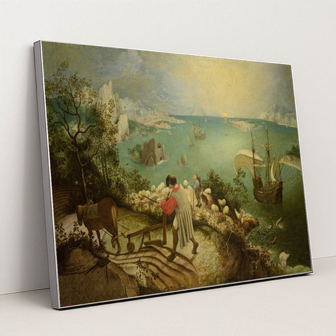 Landscape with the Fall of Icarus by Pieter Bruegel the Elder - Silver Frame Stretchiez