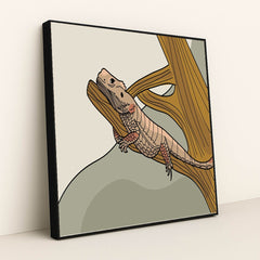 Lizard on a Tree Branch by Vladimira Slyusarenko - Black Frame Stretchiez