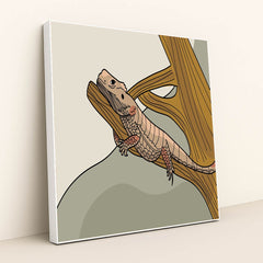 Lizard on a Tree Branch by Vladimira Slyusarenko - White Frame Stretchiez