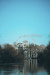 Sebastiaan Stam - A captivating view of the London Eye with St James Park waterfront and a clear blue sky.