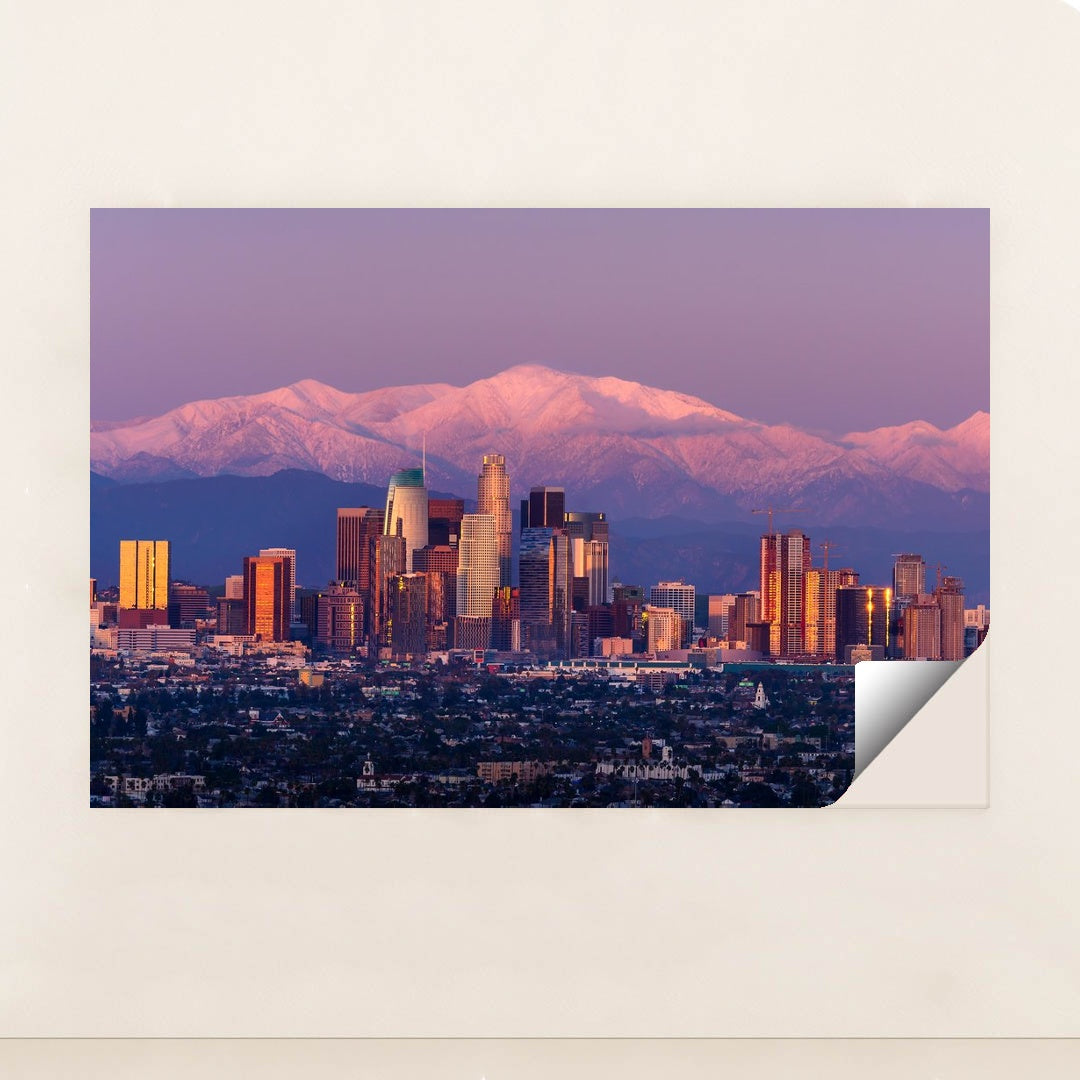 Twilight Skyline: Los Angeles with Snow-Capped Mountains by Anonymous - Peeliez