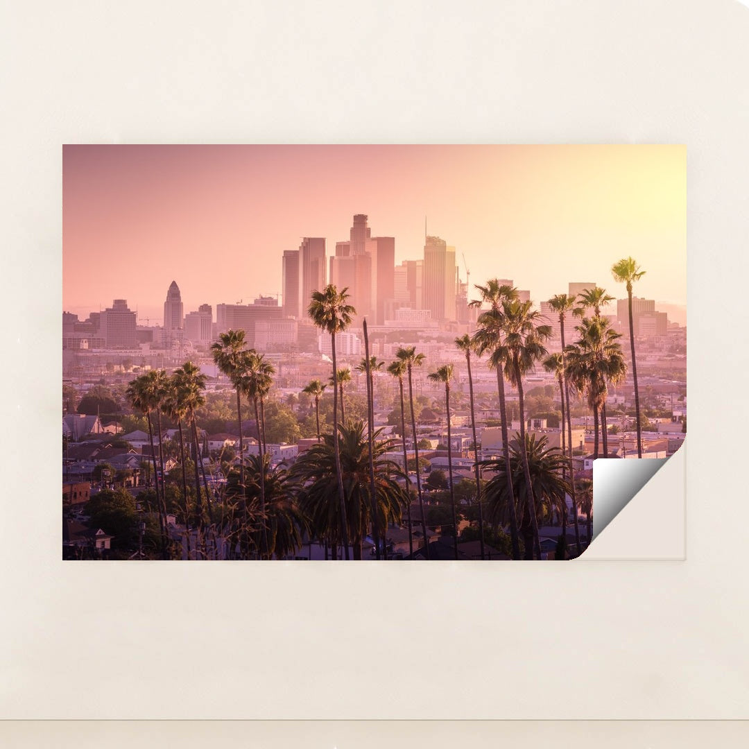Sunset Over Downtown Los Angeles with Palm Trees by Anonymous - Peeliez