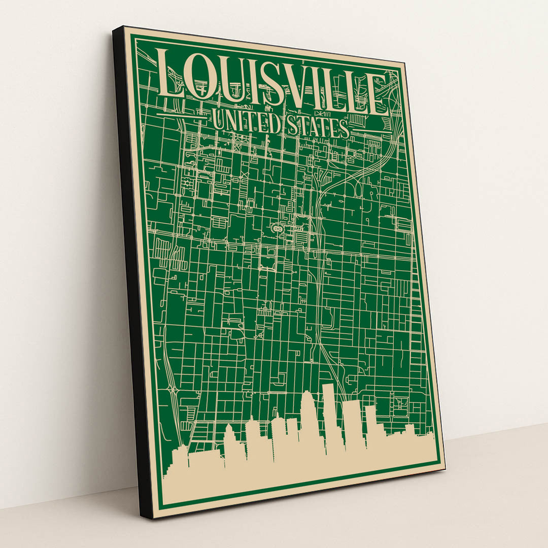 Louisville Downtown Urban Blueprint Map by Anonymous - Black Frame Stretchiez