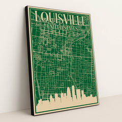 Louisville Downtown Urban Blueprint Map by Anonymous - Black Frame Stretchiez