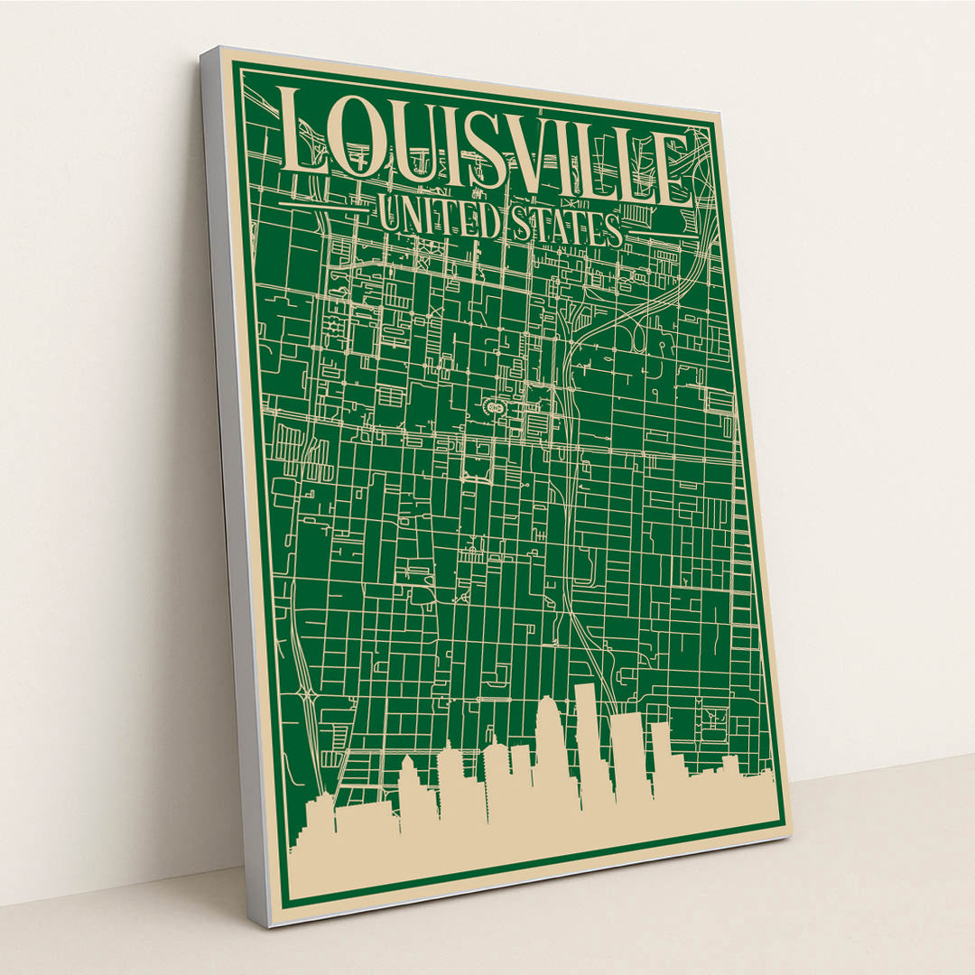 Louisville Downtown Urban Blueprint Map by Anonymous - Silver Frame Stretchiez