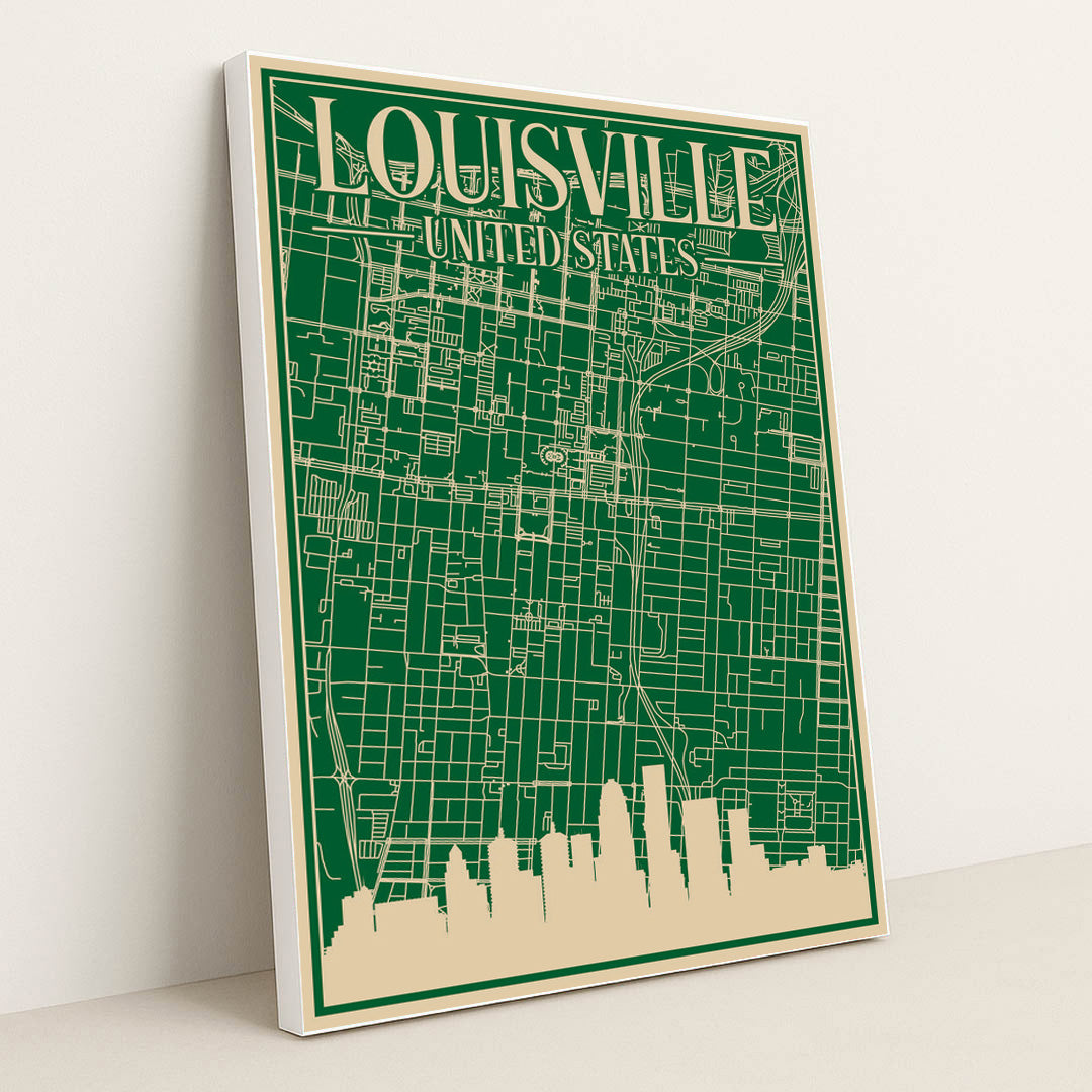Louisville Downtown Urban Blueprint Map by Anonymous - White Frame Stretchiez