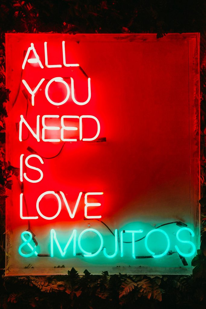 Chris Liverani - Red and green all you need is love and mojitos neon sign photo