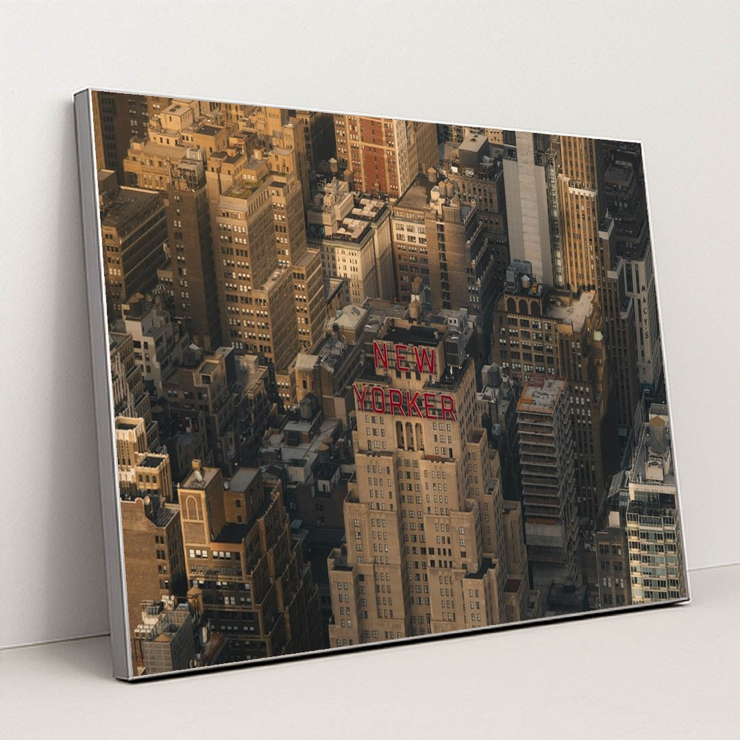 New Yorker Hotel in Manhattan Skyline by Ekam Juneja - Silver Frame Stretchiez