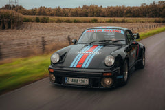 Martini Racing Porsche on Country Roads, black Porsche 911 Carrera RS racing through scenic rural landscape, car wall art
