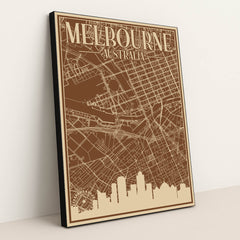 Melbourne Downtown Urban Blueprint Map by Anonymous - Black Frame Stretchiez