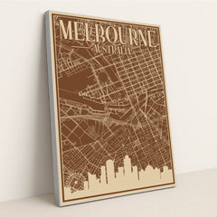 Melbourne Downtown Urban Blueprint Map by Anonymous - Silver Frame Stretchiez
