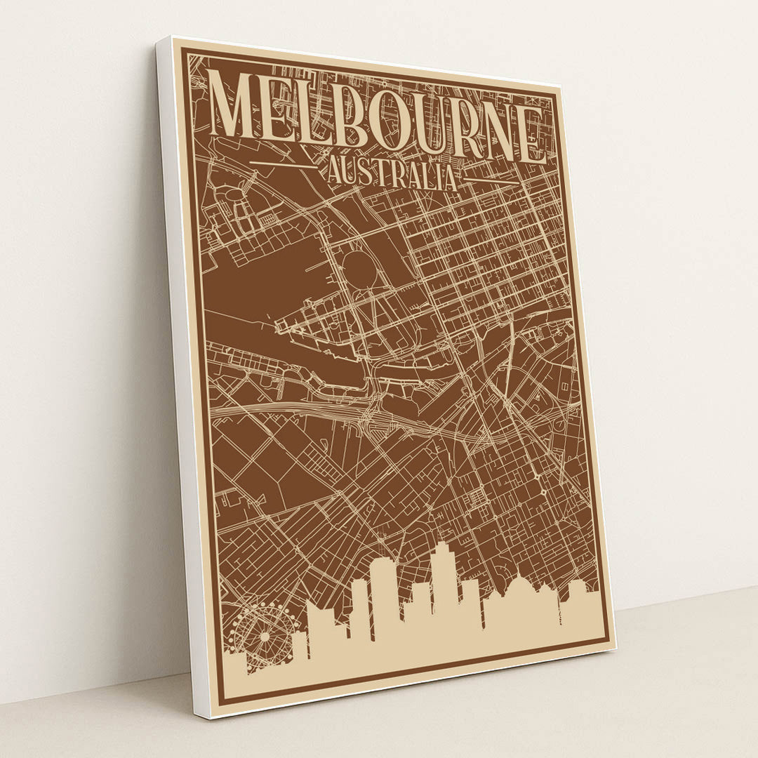 Melbourne Downtown Urban Blueprint Map by Anonymous - White Frame Stretchiez