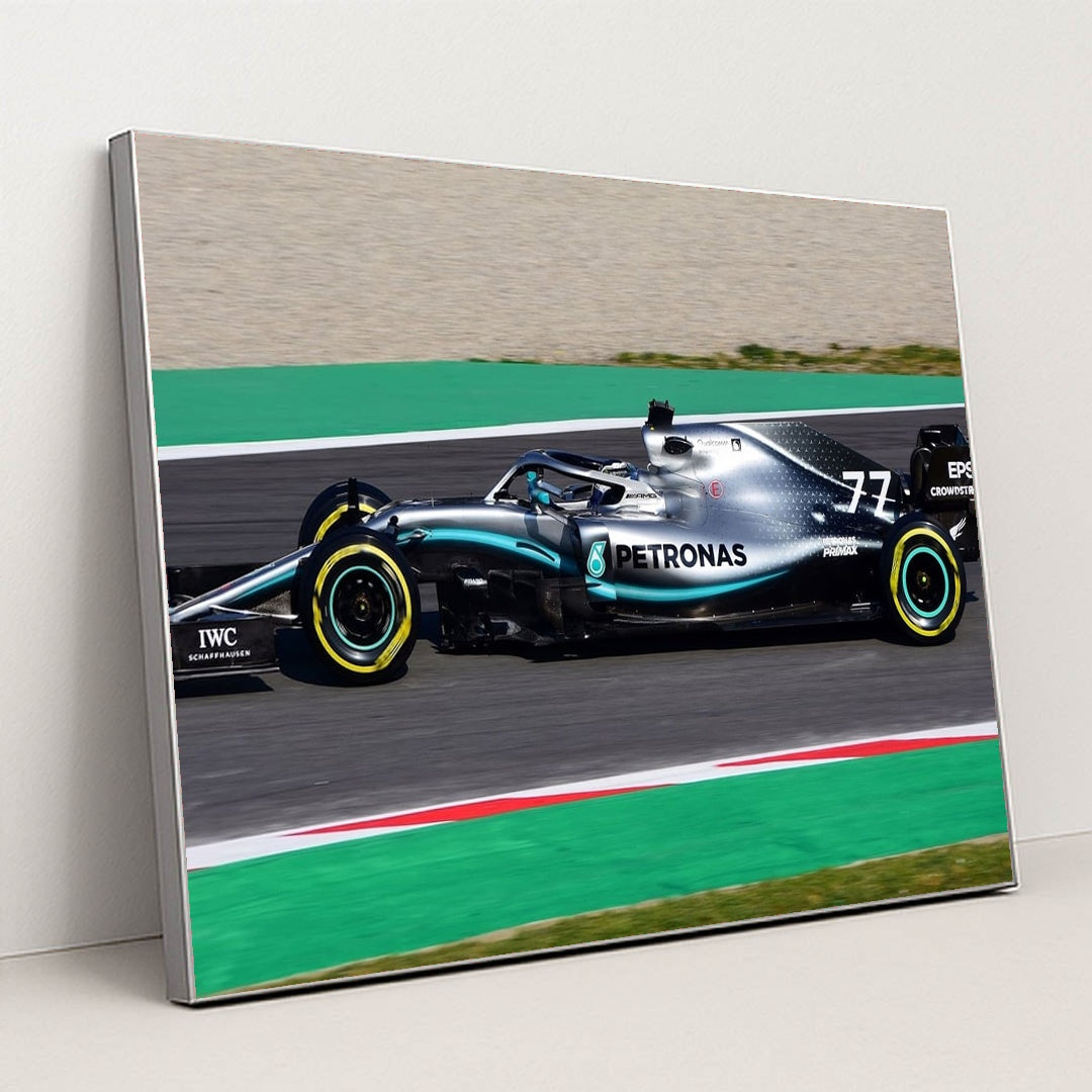 Mercedes W10 in Full Flight by Artes Max - Silver Frame Stretchiez