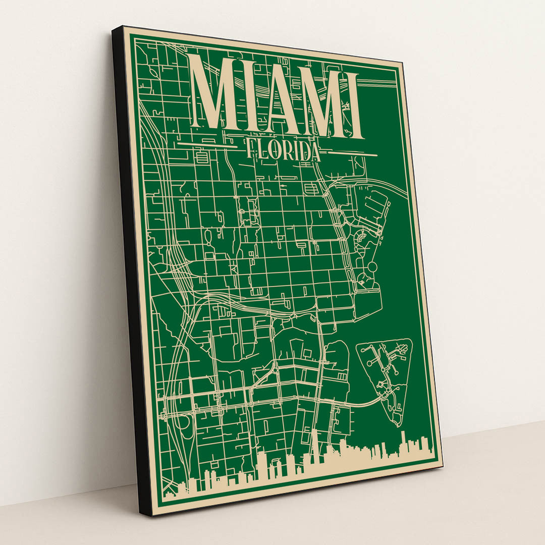 Blueprint Map of Downtown Miami by Anonymous - Black Frame Stretchiez