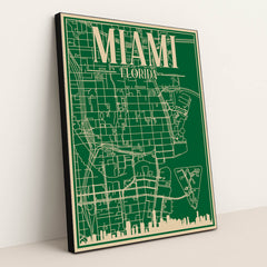 Blueprint Map of Downtown Miami by Anonymous - Black Frame Stretchiez