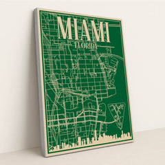 Blueprint Map of Downtown Miami by Anonymous - Silver Frame Stretchiez
