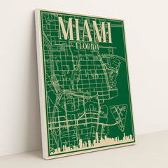 Blueprint Map of Downtown Miami by Anonymous - White Frame Stretchiez