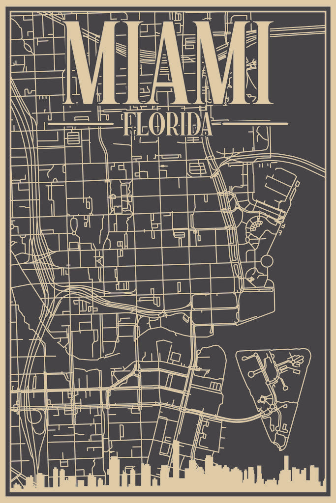 Stock Photos - Road network poster of the downtown MIAMI, FLORIDA
