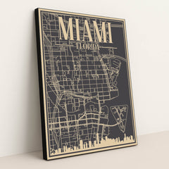 Blueprint of Miami's Urban Engineering Landscape by Anonymous - Black Frame Stretchiez