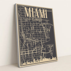 Blueprint of Miami's Urban Engineering Landscape by Anonymous - Silver Frame Stretchiez