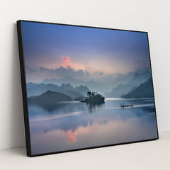 Misty Sunrise Over Tranquil Lake by Quang Nguyen Vinh - Black Frame Stretchiez