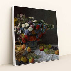 Still Life with Flowers and Fruit (1869) by Claude Monet - White Frame Stretchiez