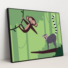 Monkey and Lemur in a Tree by Andania Humaira - Black Frame Stretchiez