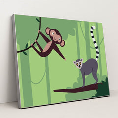 Monkey and Lemur in a Tree by Andania Humaira - Silver Frame Stretchiez