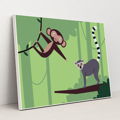 Monkey and Lemur in a Tree by Andania Humaira - White Frame Stretchiez