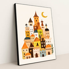 Moon Over the Storybook Village by Melissa King - Black Frame Stretchiez